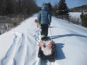 15 month old with mom and dog